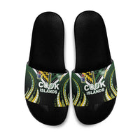 Cook Islands Rugby Slide Sandals Unique Style Black Version - Polynesian Pride