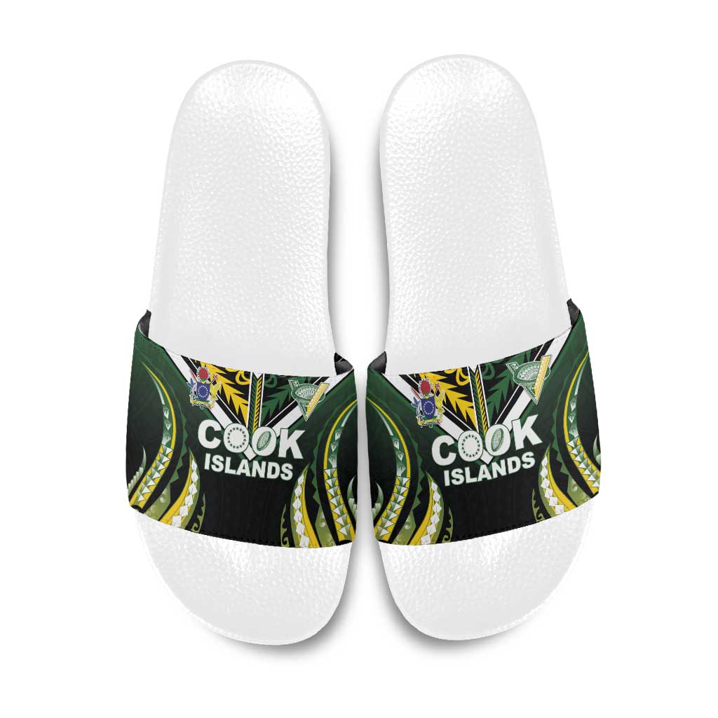 Cook Islands Rugby Slide Sandals Unique Style Black Version - Polynesian Pride