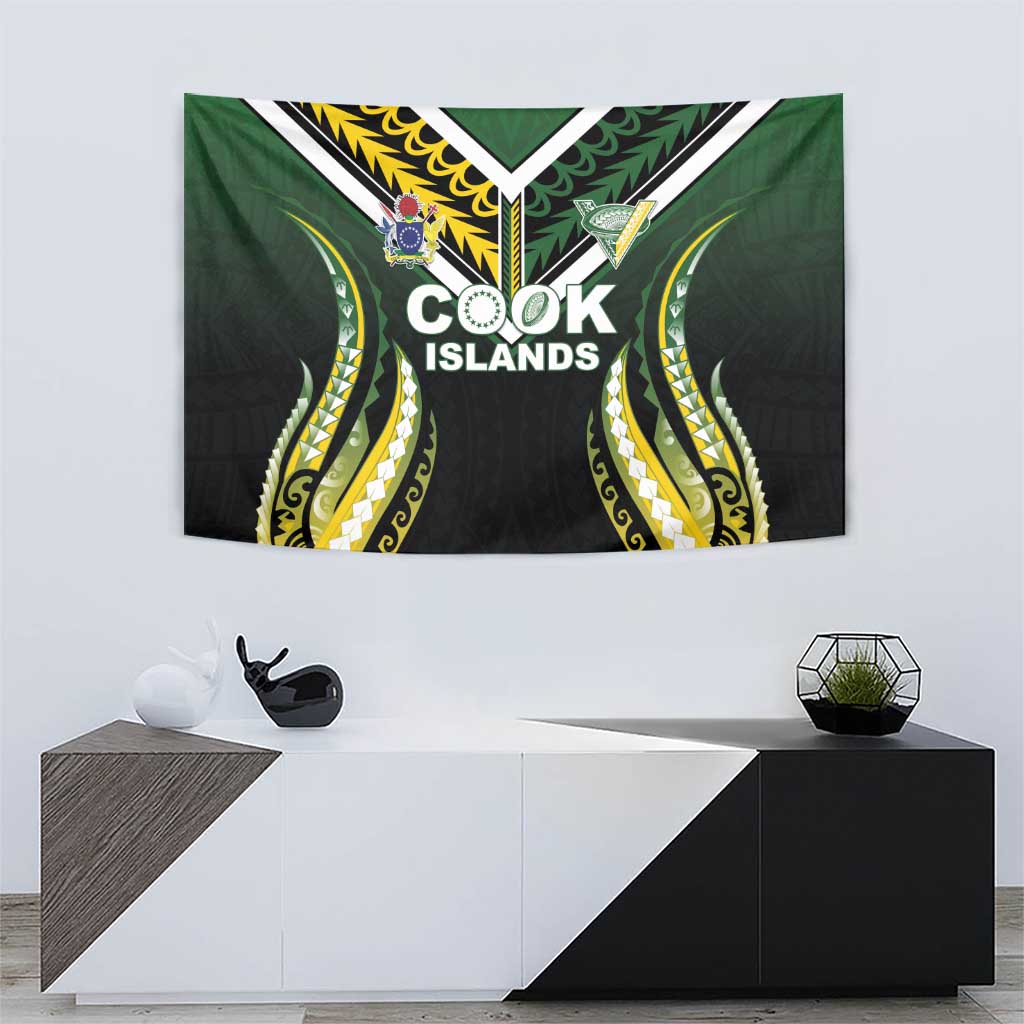 Cook Islands Rugby Tapestry Unique Style Black Version - Polynesian Pride