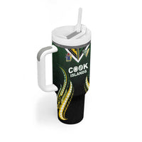 Custom Cook Islands Rugby Tumbler With Handle Unique Style Black Version - Polynesian Pride