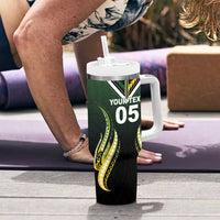 Custom Cook Islands Rugby Tumbler With Handle Unique Style Black Version - Polynesian Pride