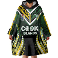 Custom Cook Islands Rugby Wearable Blanket Hoodie Unique Style Black Version - Polynesian Pride