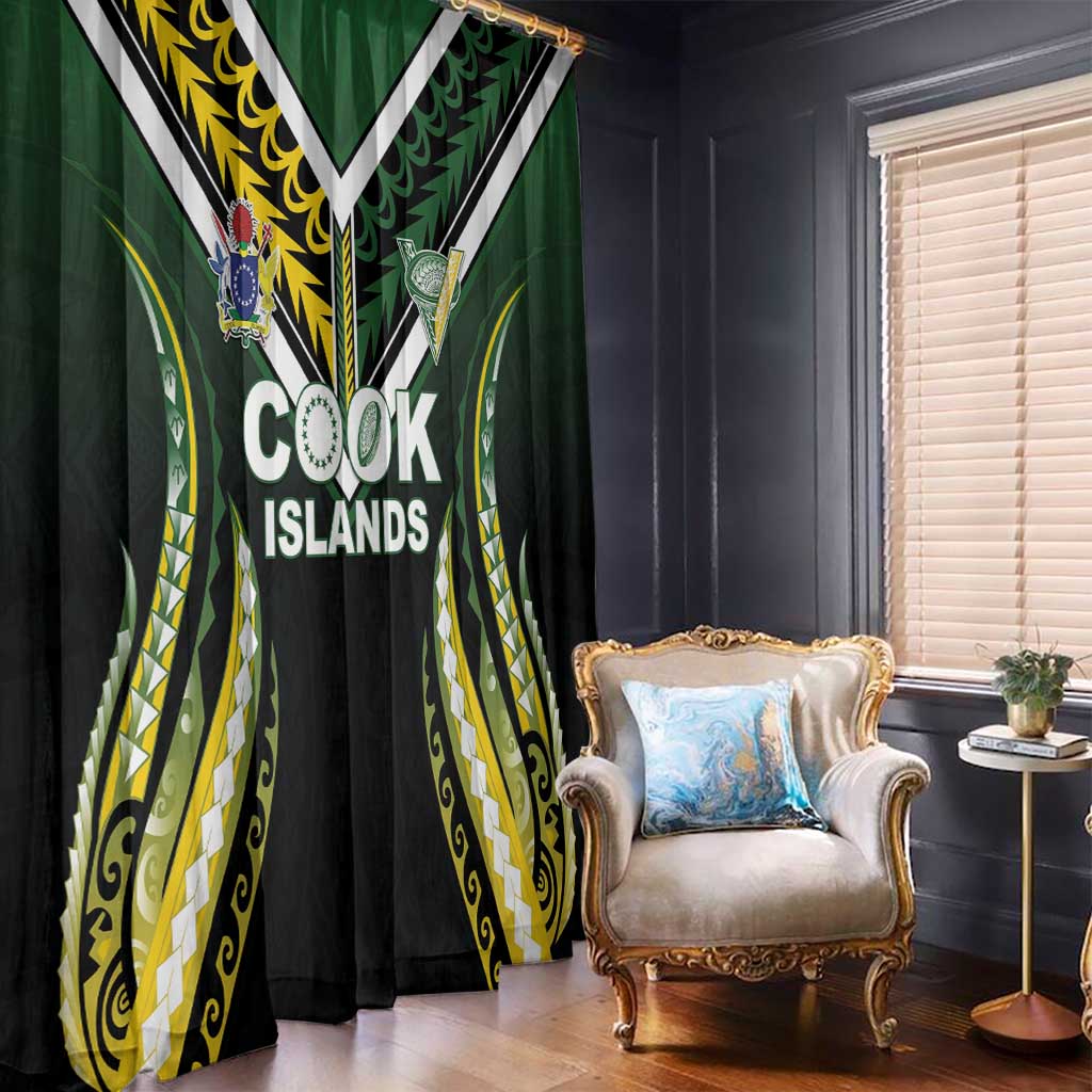 Cook Islands Rugby Window Curtain Unique Style Black Version - Polynesian Pride