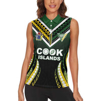 Custom Cook Islands Rugby Women Sleeveless Polo Shirt Unique Style Black Version - Polynesian Pride