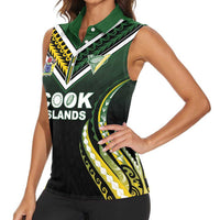 Custom Cook Islands Rugby Women Sleeveless Polo Shirt Unique Style Black Version - Polynesian Pride