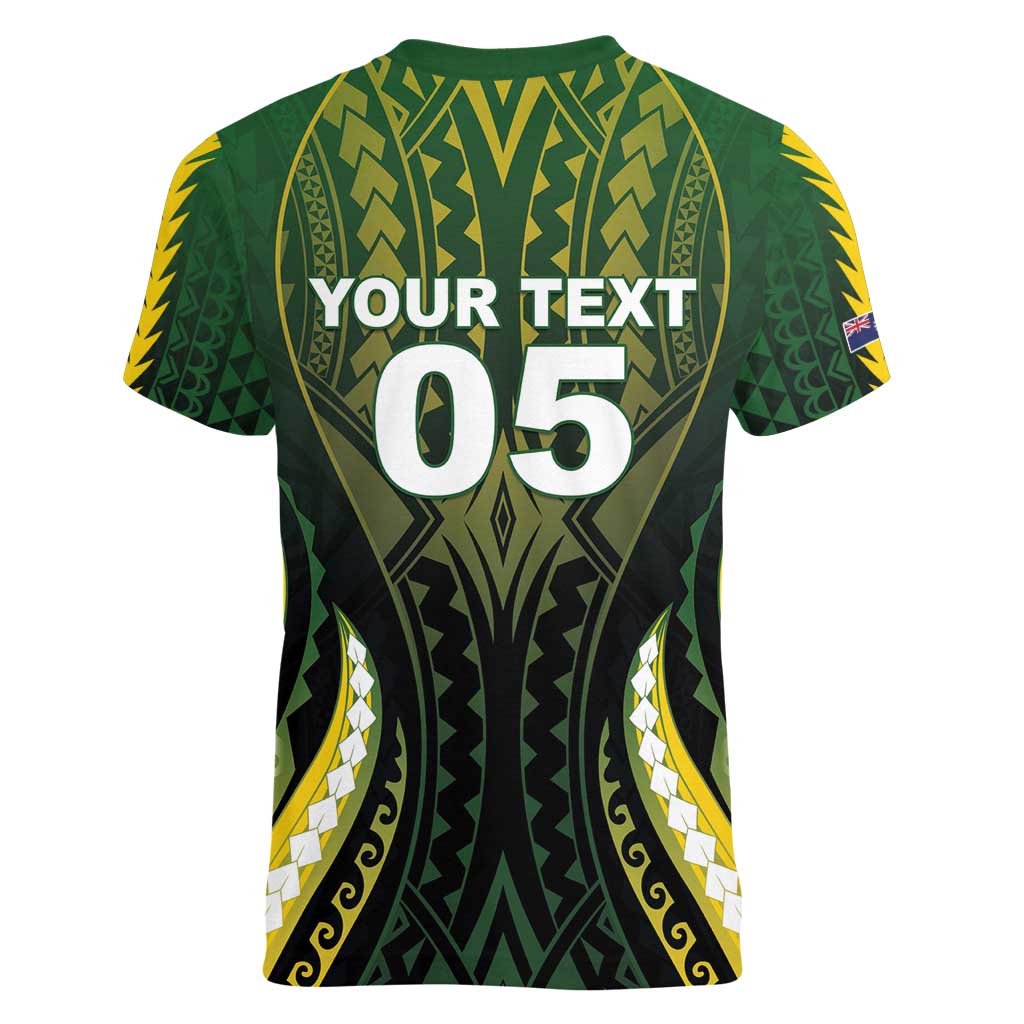 Custom Cook Islands Rugby Women V-Neck T-Shirt Unique Style Black Version - Polynesian Pride