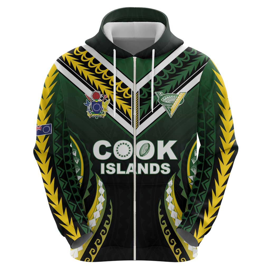 Custom Cook Islands Rugby Zip Hoodie Unique Style Black Version - Polynesian Pride