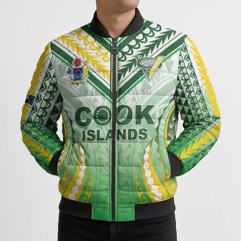 Custom Cook Islands Rugby Bomber Puffer Jacket Unique Style White Version - Polynesian Pride
