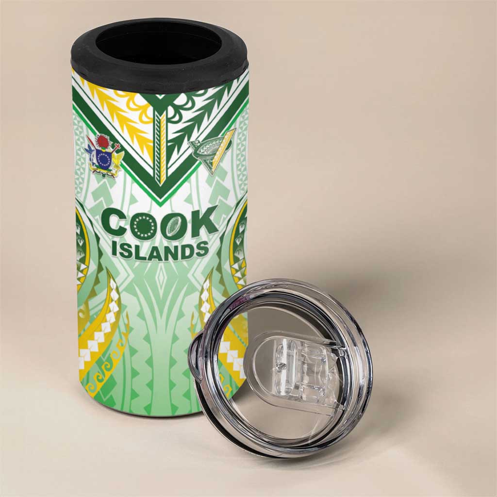 Custom Cook Islands Rugby 4 in 1 Can Cooler Tumbler Unique Style White Version - Polynesian Pride