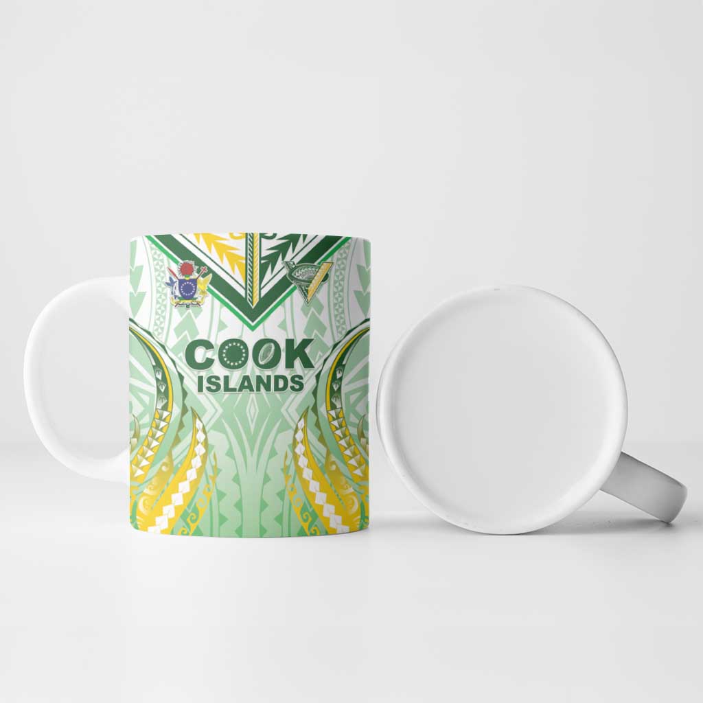 Custom Cook Islands Rugby Ceramic Mug Unique Style White Version - Polynesian Pride
