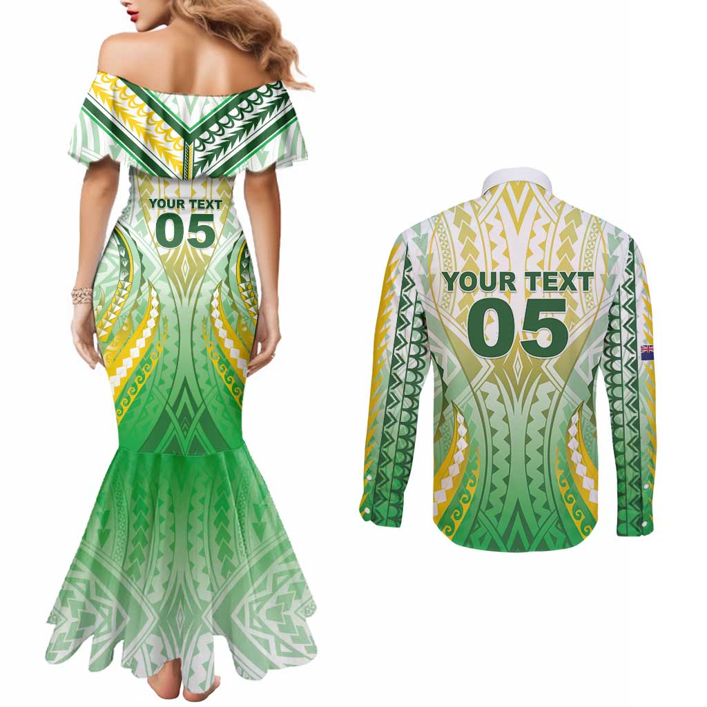 Custom Cook Islands Rugby Couples Matching Mermaid Dress and Long Sleeve Button Shirt Unique Style White Version - Polynesian Pride