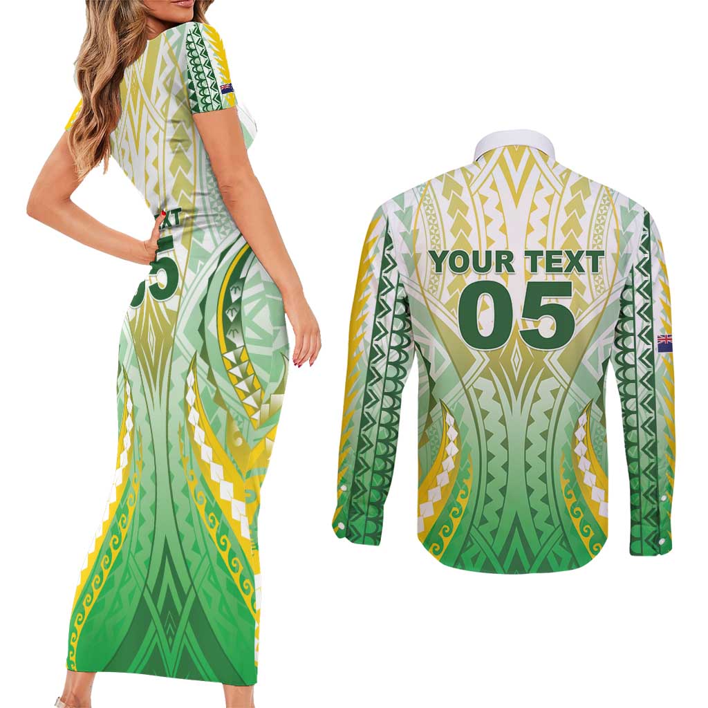 Custom Cook Islands Rugby Couples Matching Short Sleeve Bodycon Dress and Long Sleeve Button Shirt Unique Style White Version - Polynesian Pride