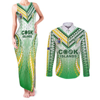 Custom Cook Islands Rugby Couples Matching Tank Maxi Dress and Long Sleeve Button Shirt Unique Style White Version - Polynesian Pride