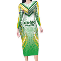 Custom Cook Islands Rugby Family Matching Long Sleeve Bodycon Dress and Hawaiian Shirt Unique Style White Version - Polynesian Pride