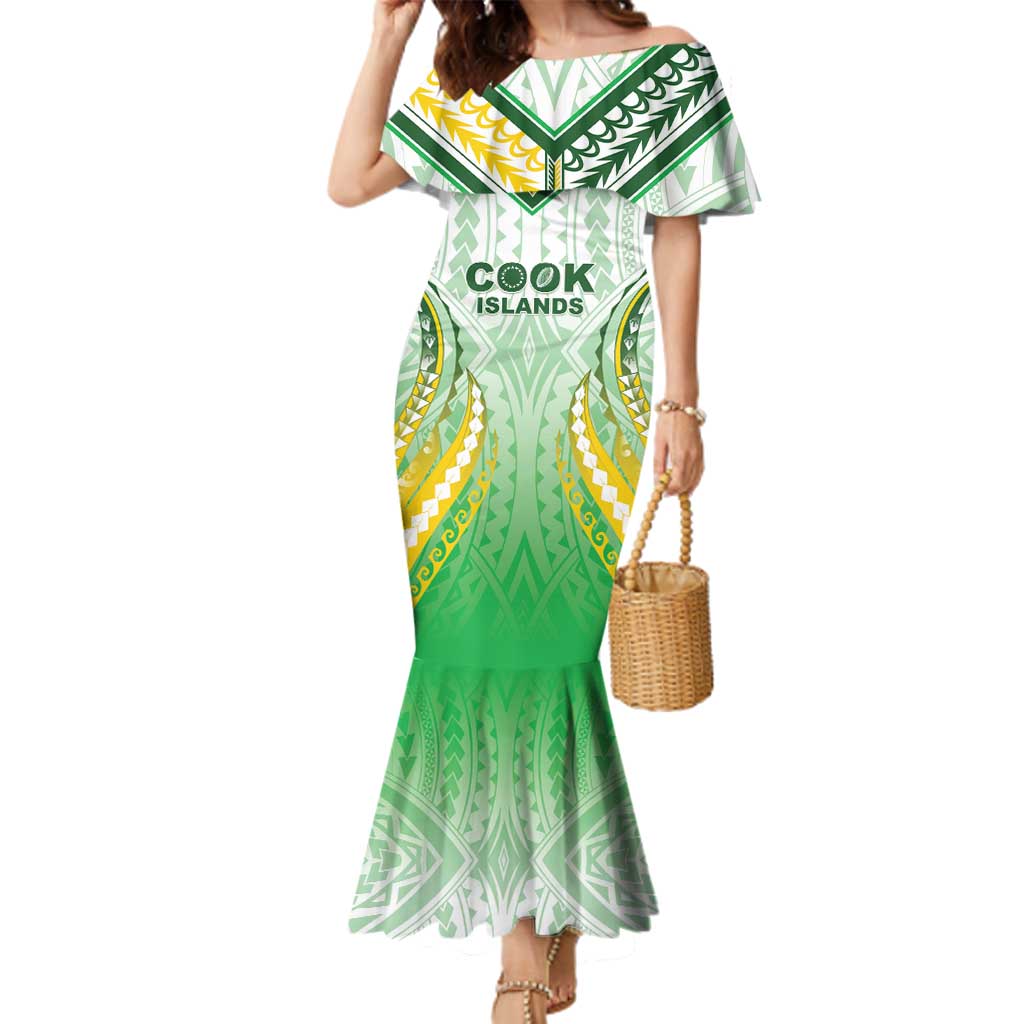 Custom Cook Islands Rugby Family Matching Mermaid Dress and Hawaiian Shirt Unique Style White Version - Polynesian Pride