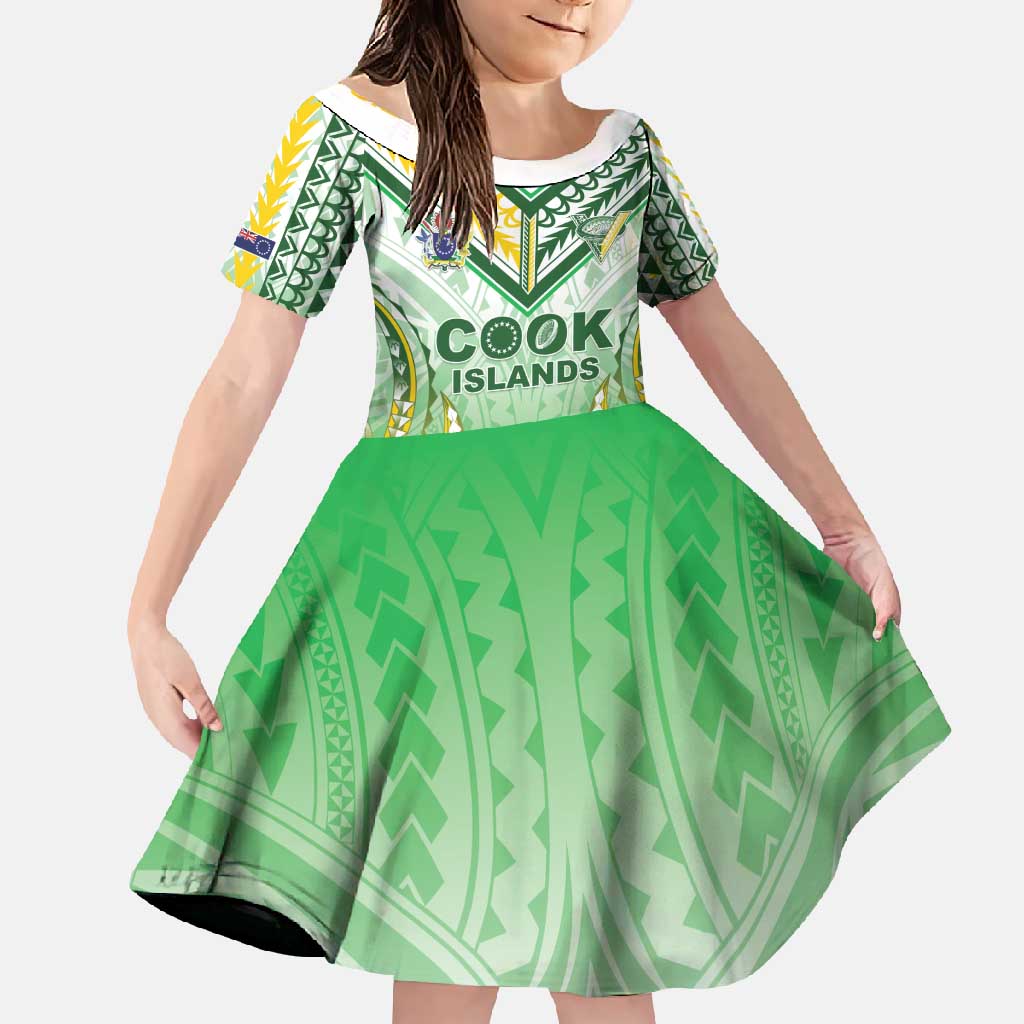 Custom Cook Islands Rugby Family Matching Off Shoulder Maxi Dress and Hawaiian Shirt Unique Style White Version - Polynesian Pride