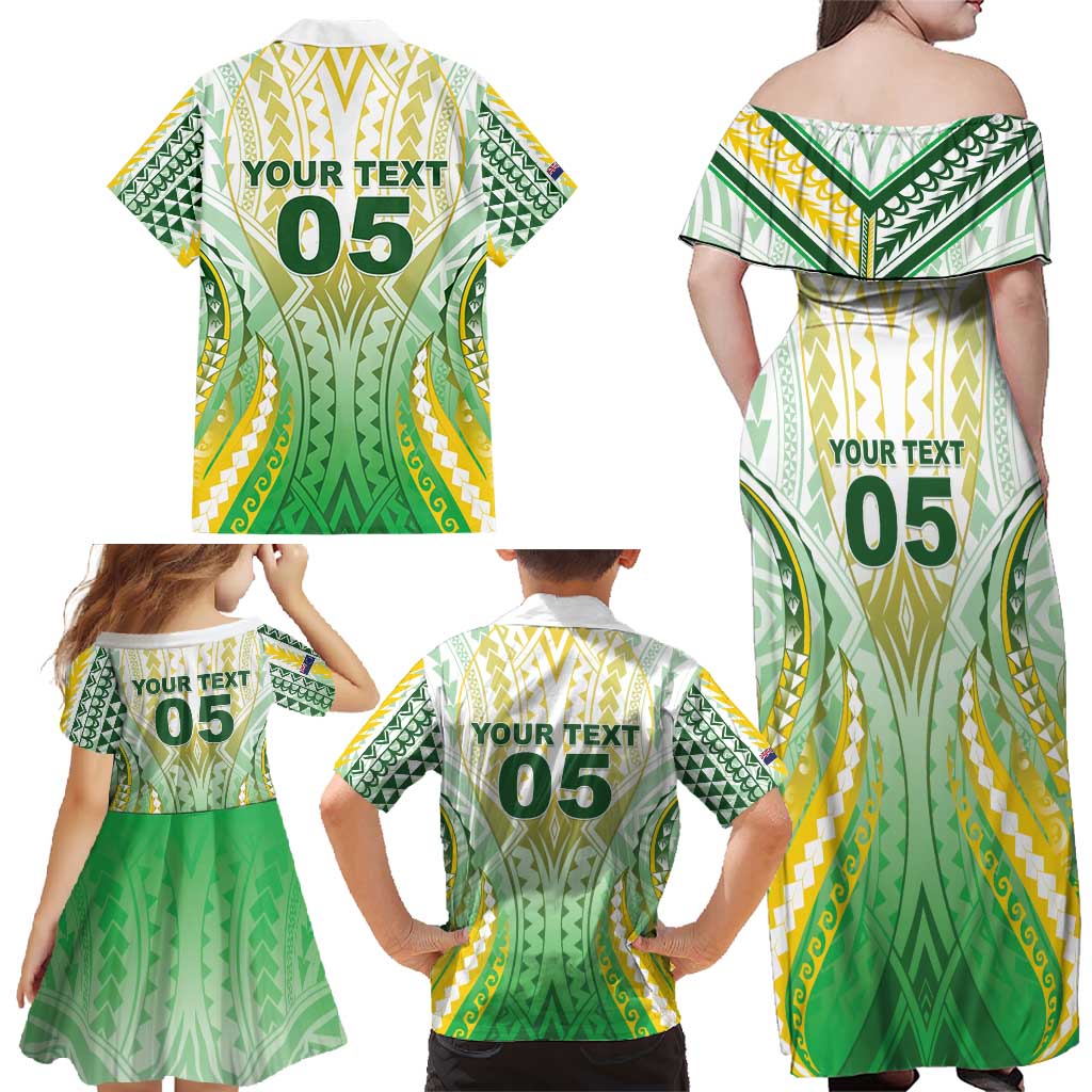 Custom Cook Islands Rugby Family Matching Off Shoulder Maxi Dress and Hawaiian Shirt Unique Style White Version - Polynesian Pride