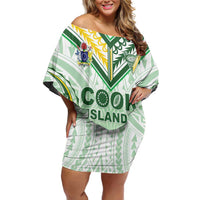 Custom Cook Islands Rugby Family Matching Off Shoulder Short Dress and Hawaiian Shirt Unique Style White Version - Polynesian Pride