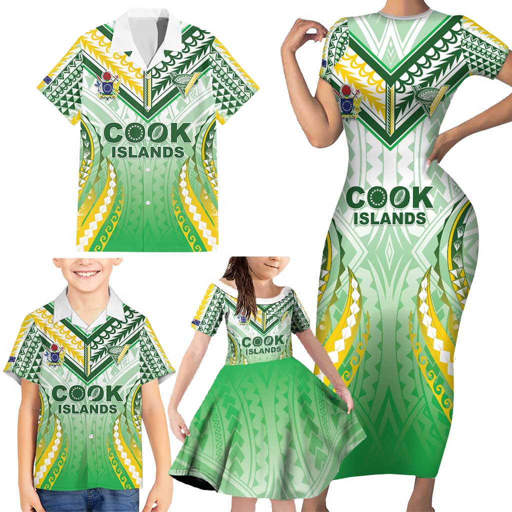 Custom Cook Islands Rugby Family Matching Short Sleeve Bodycon Dress and Hawaiian Shirt Unique Style White Version - Polynesian Pride
