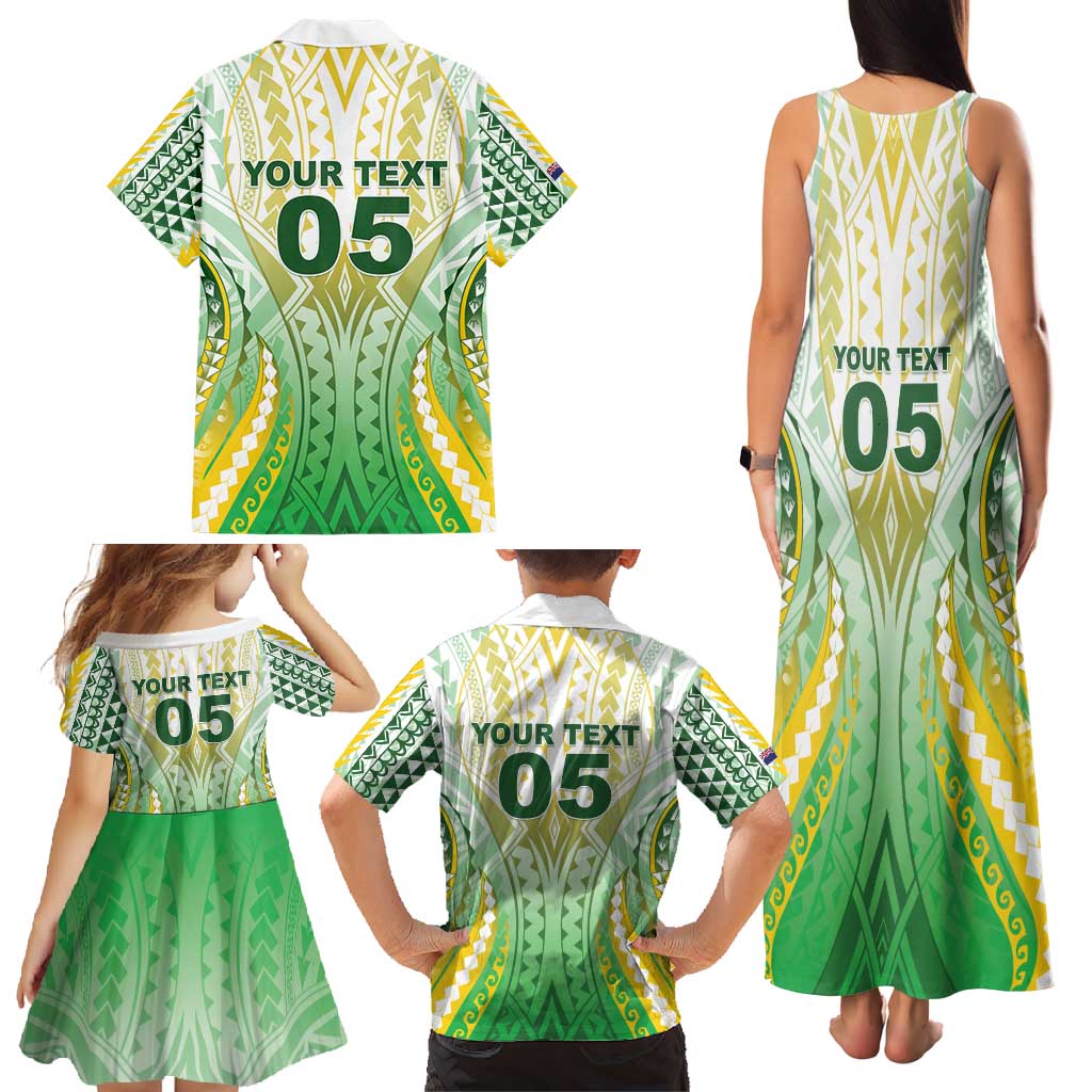 Custom Cook Islands Rugby Family Matching Tank Maxi Dress and Hawaiian Shirt Unique Style White Version - Polynesian Pride