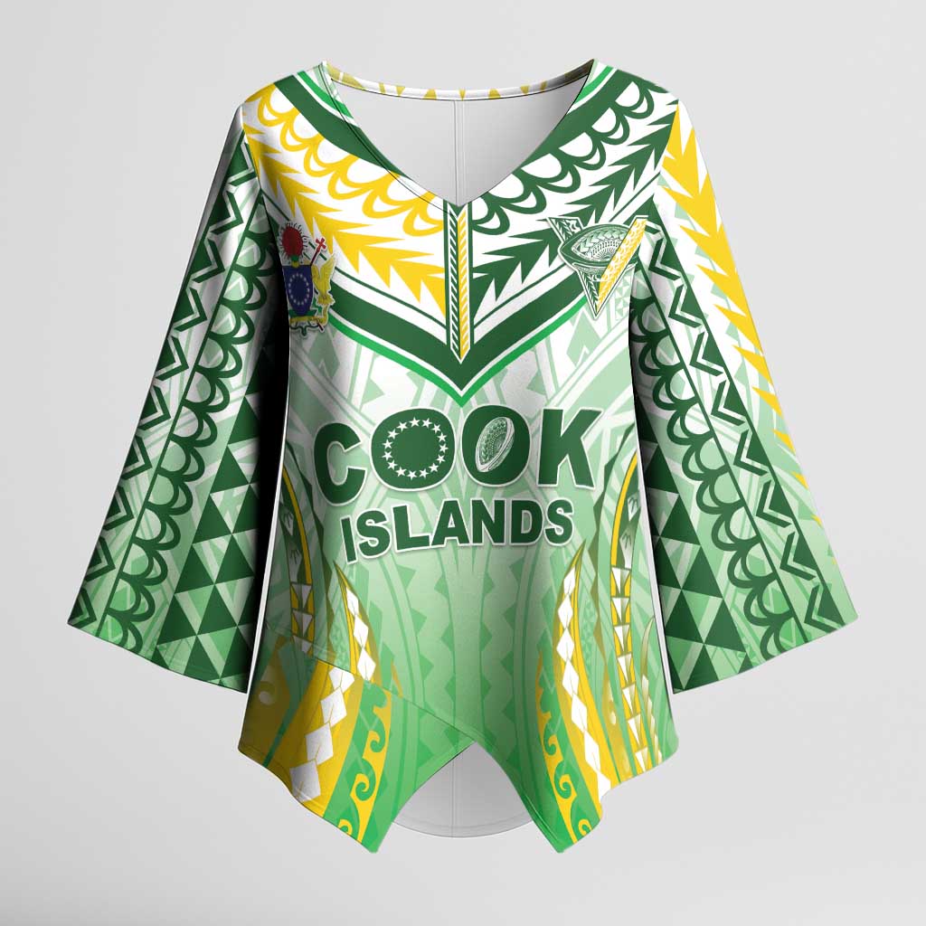 Custom Cook Islands Rugby Kimono Sleeve Blouse Unique Style White Version - Polynesian Pride