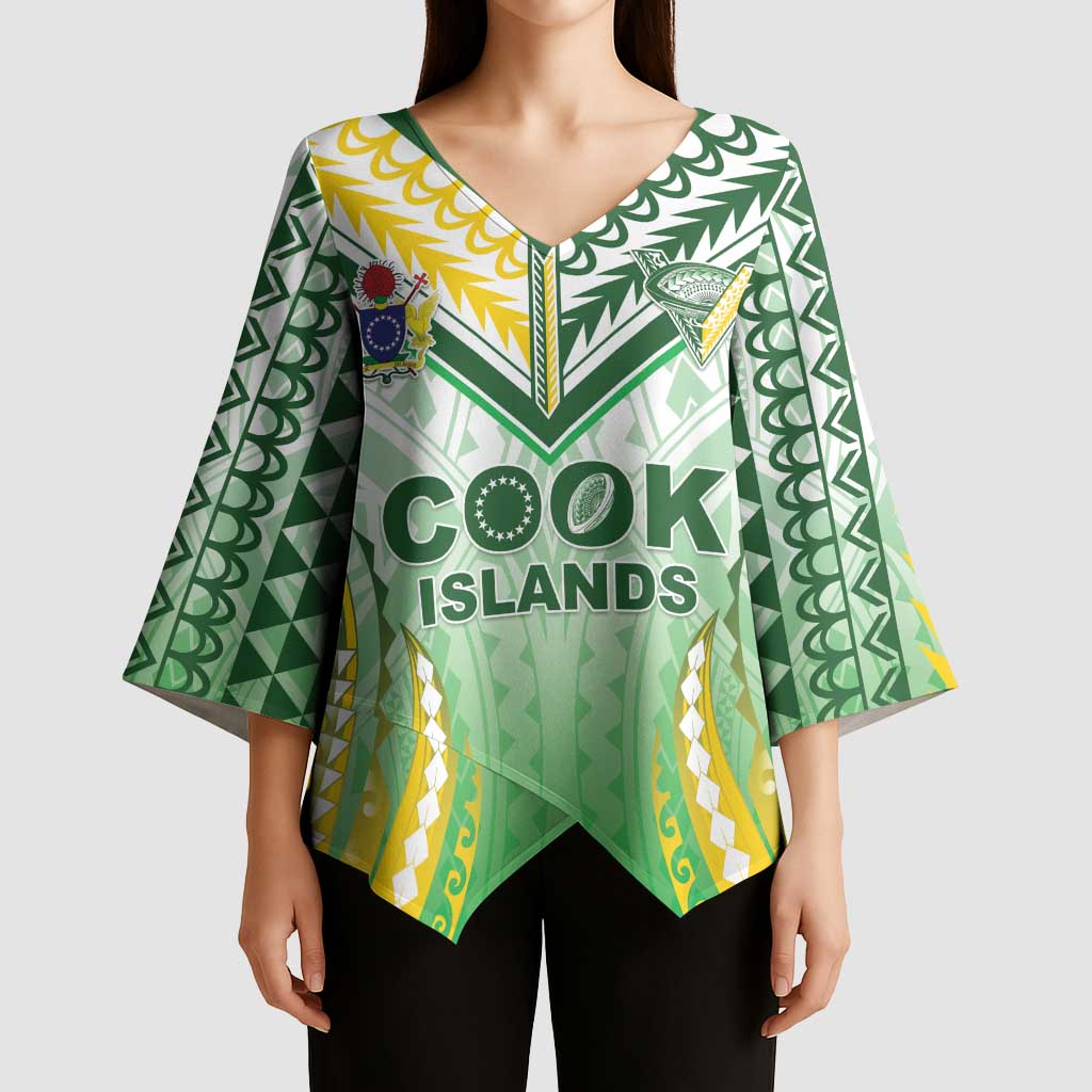 Custom Cook Islands Rugby Kimono Sleeve Blouse Unique Style White Version - Polynesian Pride