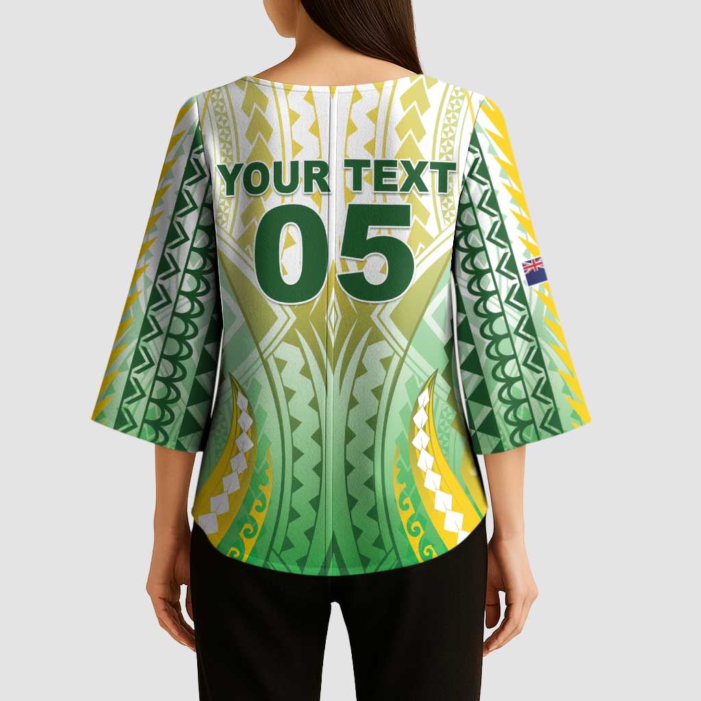 Custom Cook Islands Rugby Kimono Sleeve Blouse Unique Style White Version - Polynesian Pride