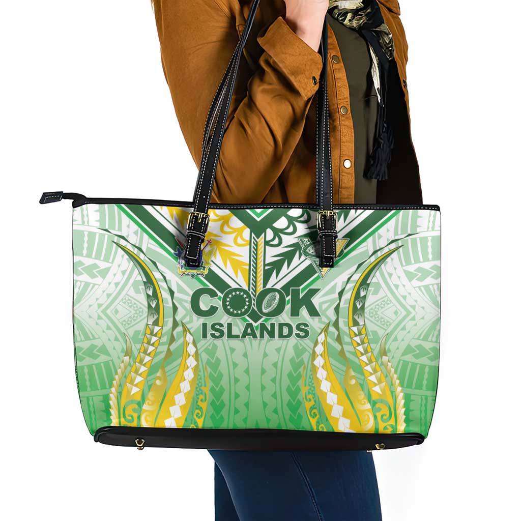 Cook Islands Rugby Leather Tote Bag Unique Style White Version - Polynesian Pride