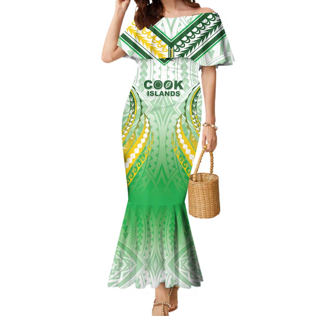 Custom Cook Islands Rugby Mermaid Dress Unique Style White Version - Polynesian Pride