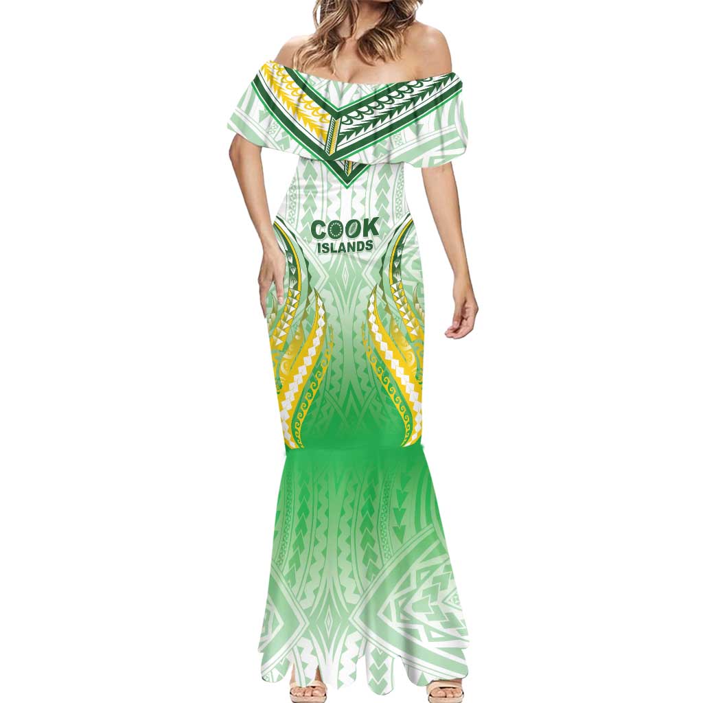 Custom Cook Islands Rugby Mermaid Dress Unique Style White Version LT05 - Polynesian Pride