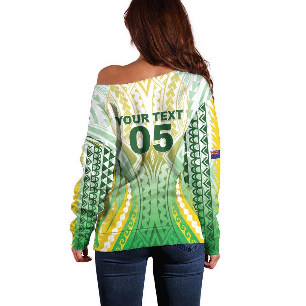Custom Cook Islands Rugby Off Shoulder Sweater Unique Style White Version - Polynesian Pride