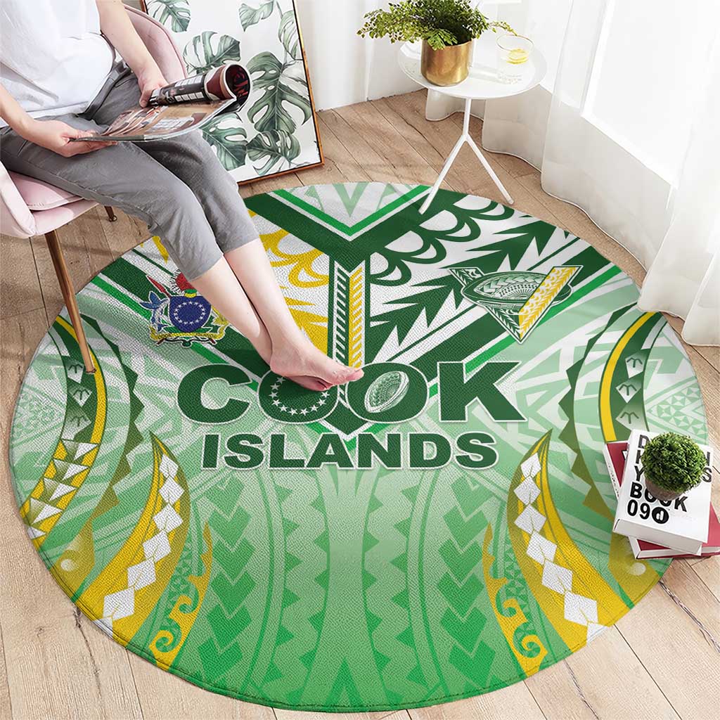 Cook Islands Rugby Round Carpet Unique Style White Version - Polynesian Pride