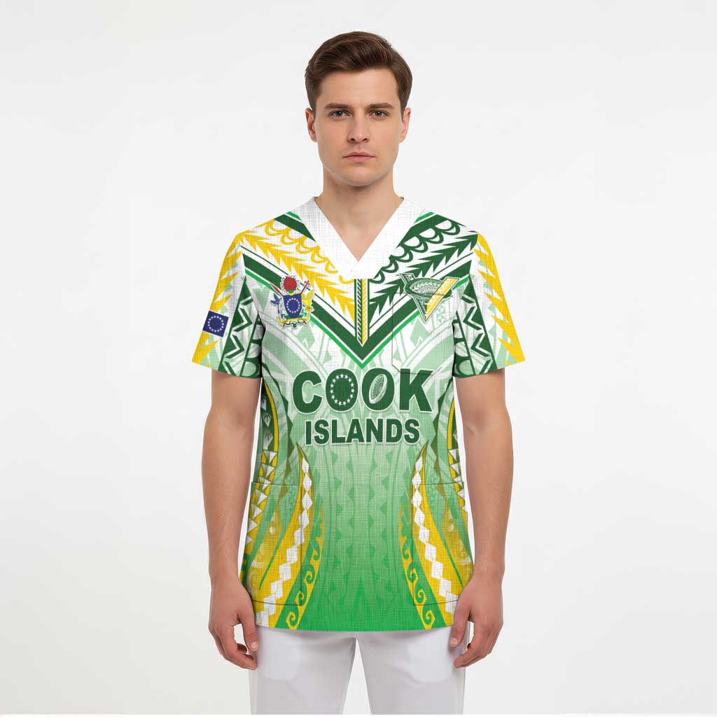 Custom Cook Islands Rugby Scrub Top Unique Style White Version - Polynesian Pride
