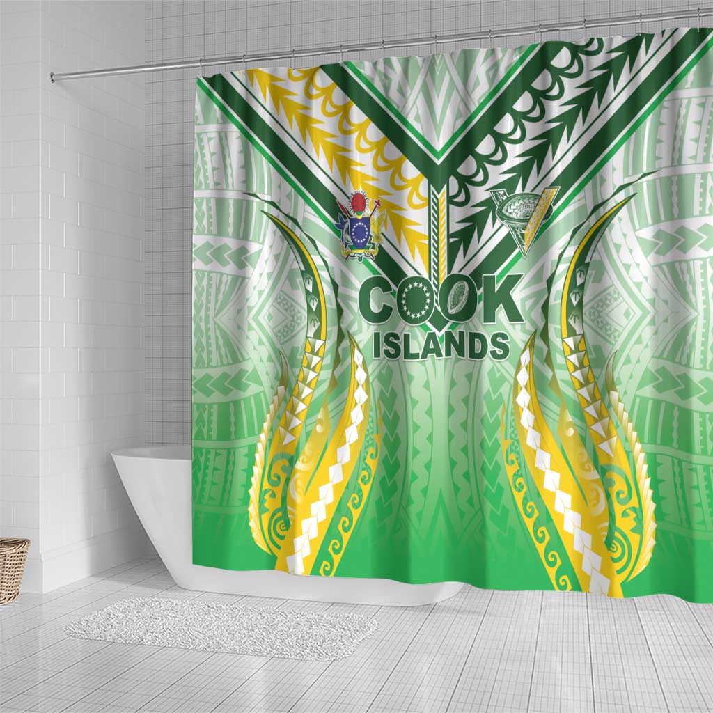 Cook Islands Rugby Shower Curtain Unique Style White Version - Polynesian Pride