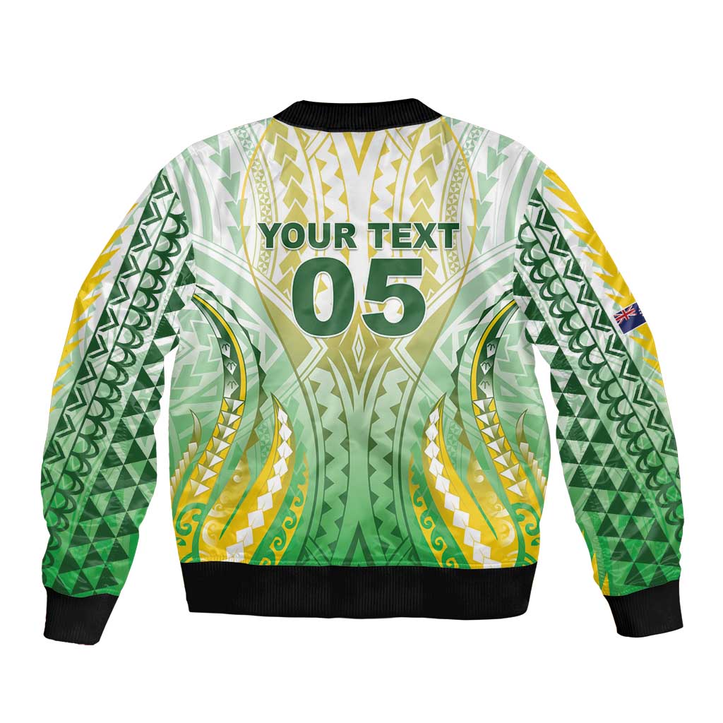 Custom Cook Islands Rugby Sleeve Zip Bomber Jacket Unique Style White Version - Polynesian Pride