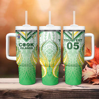 Custom Cook Islands Rugby Tumbler With Handle Unique Style White Version - Polynesian Pride