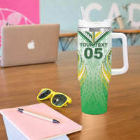 Custom Cook Islands Rugby Tumbler With Handle Unique Style White Version - Polynesian Pride