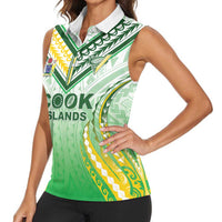 Custom Cook Islands Rugby Women Sleeveless Polo Shirt Unique Style White Version - Polynesian Pride
