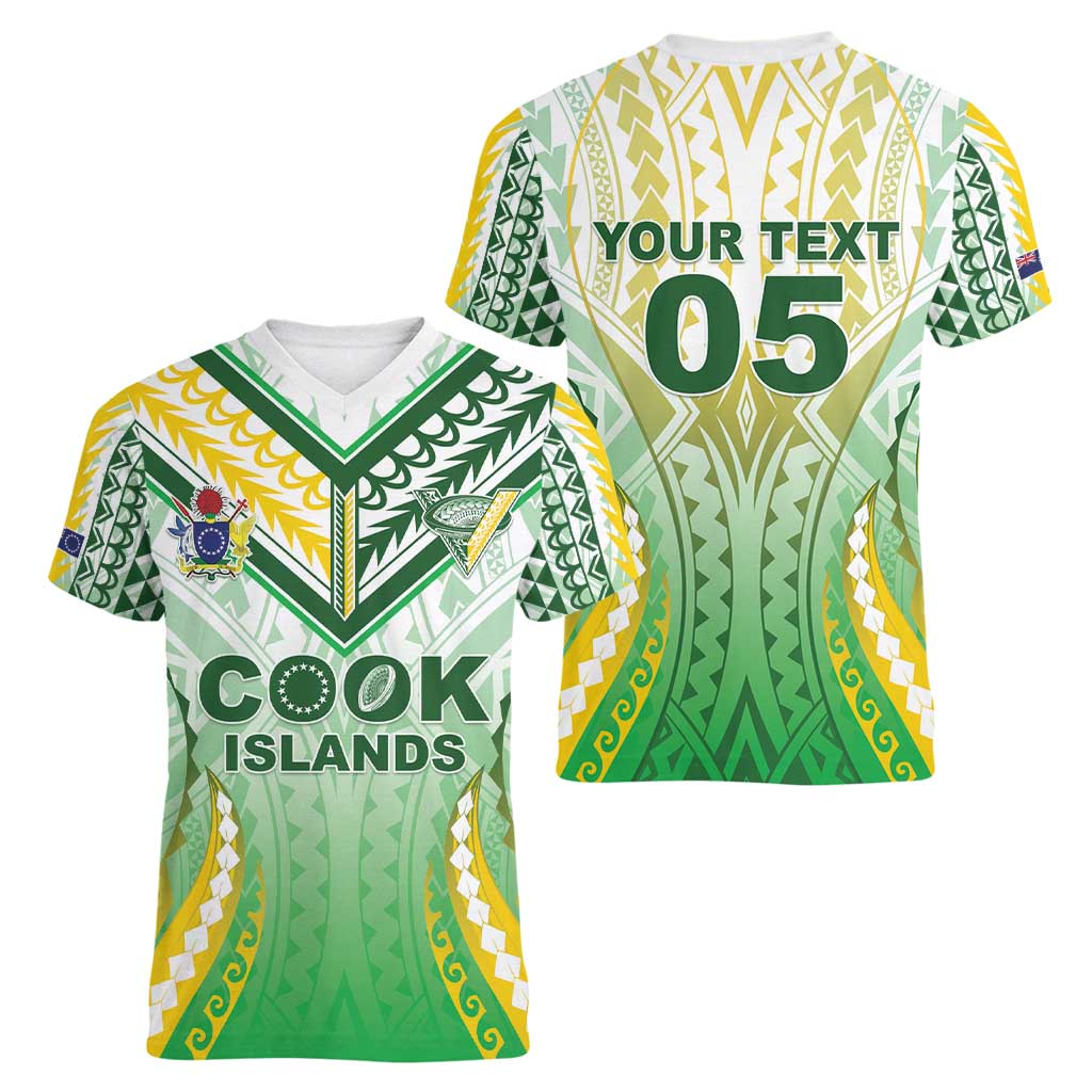 Custom Cook Islands Rugby Women V-Neck T-Shirt Unique Style White Version - Polynesian Pride