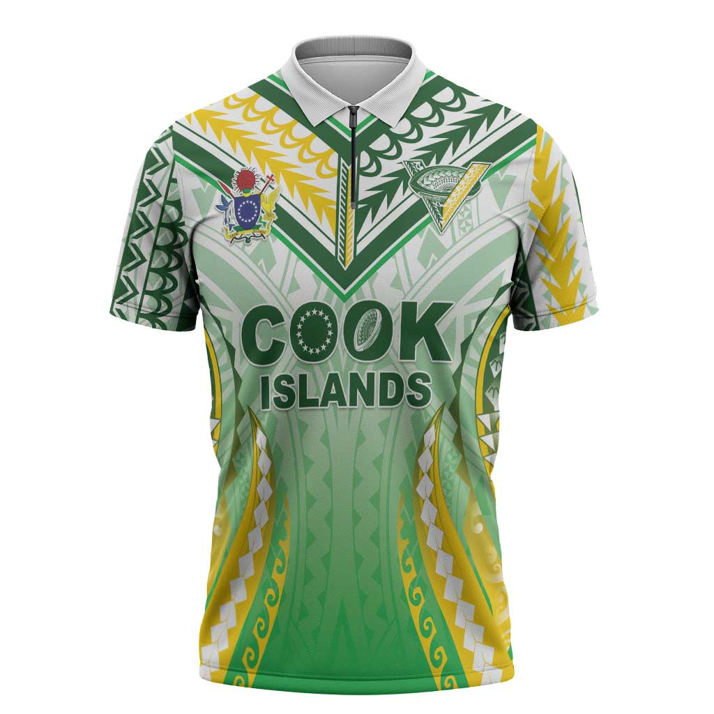Custom Cook Islands Rugby Zipper Polo Shirt Unique Style White Version - Polynesian Pride