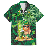 Personalised Hawaii St.Patrick Day Family Matching Summer Maxi Dress and Hawaiian Shirt Surfing Leprechaun LT05 Dad's Shirt - Short Sleeve Green - Polynesian Pride