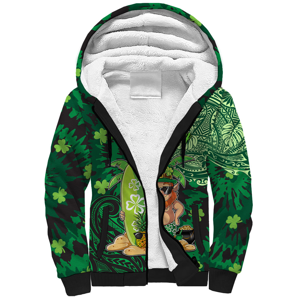 Personalised Hawaii St.Patrick Day Sherpa Hoodie Surfing Leprechaun LT05 Unisex Green - Polynesian Pride