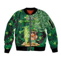 Personalised Hawaii St.Patrick Day Sleeve Zip Bomber Jacket Surfing Leprechaun LT05 Unisex Green - Polynesian Pride