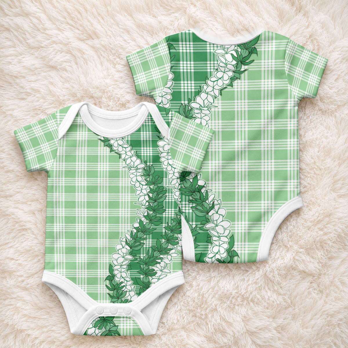 Green Hawaii Palaka Baby Onesie Hawaiian Honohono Lei