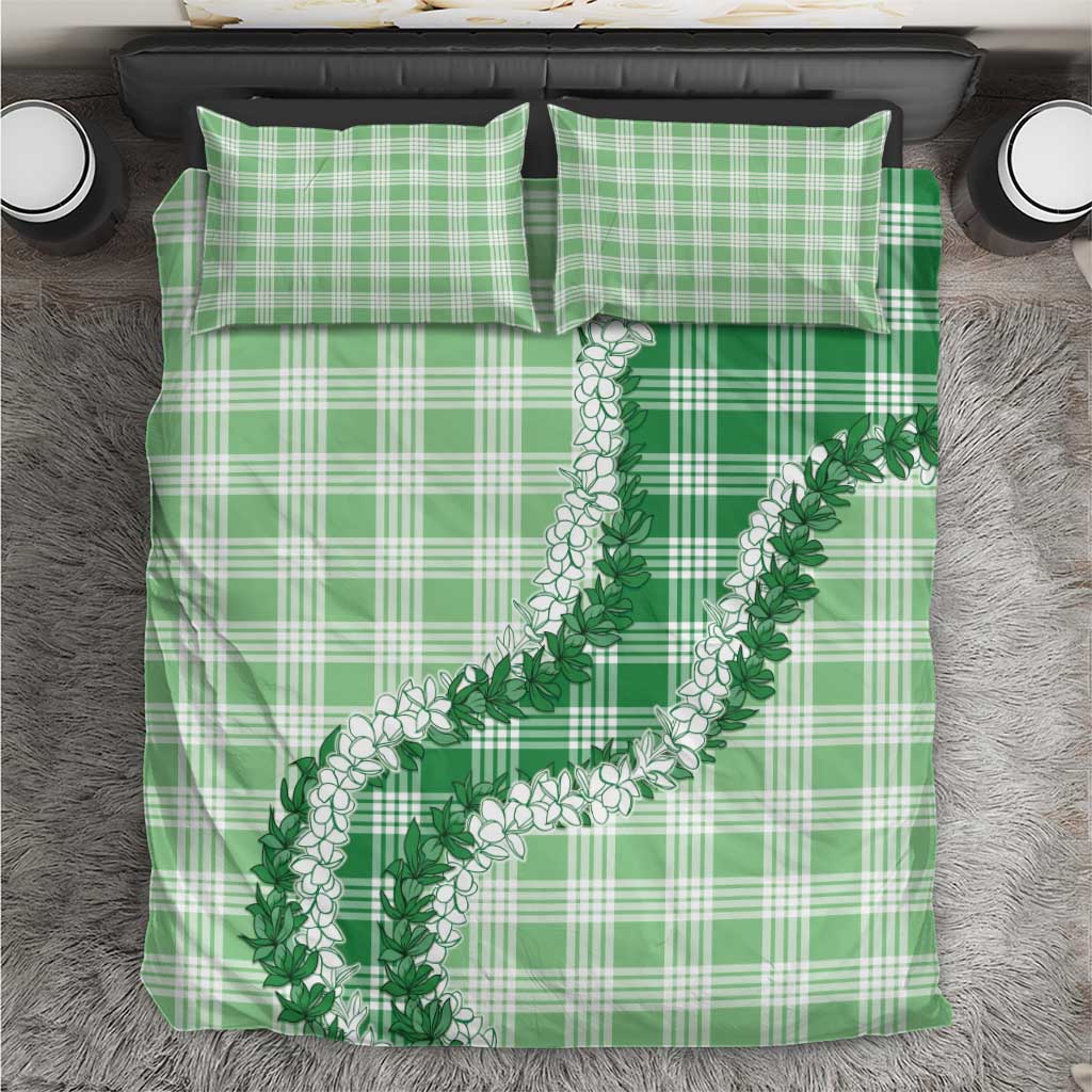 Green Hawaii Palaka Bedding Set Hawaiian Honohono Lei