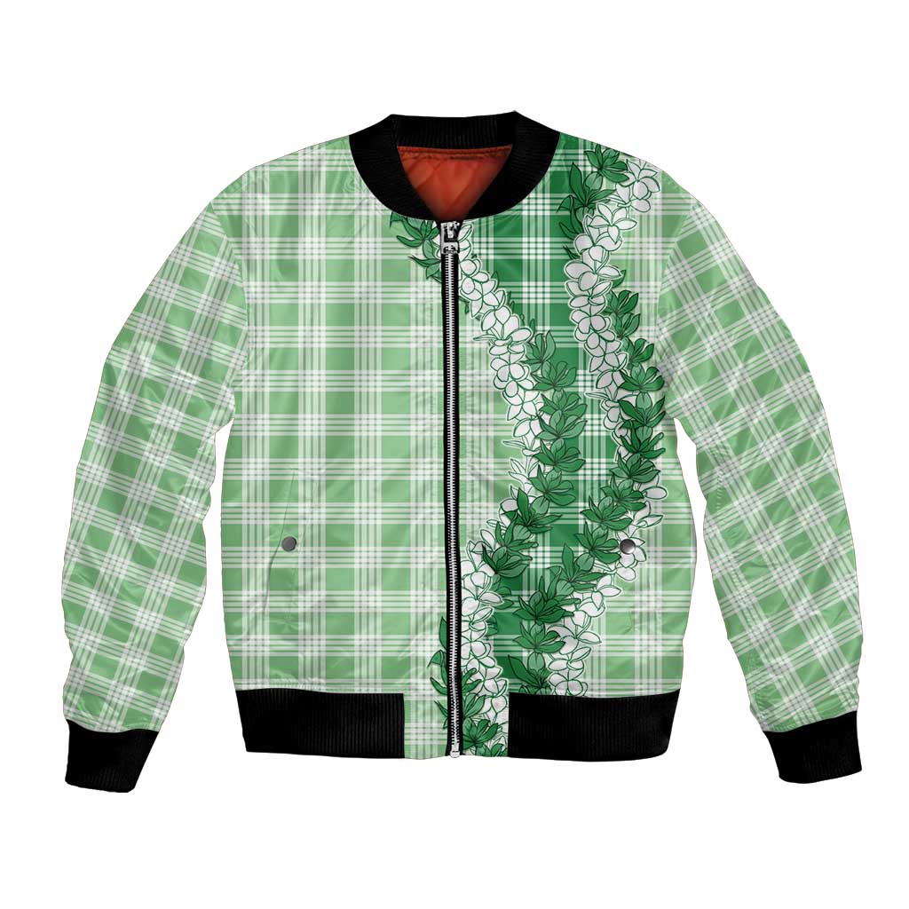 Green Hawaii Palaka Bomber Jacket Hawaiian Honohono Lei