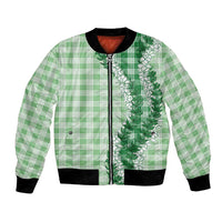 Green Hawaii Palaka Bomber Jacket Hawaiian Honohono Lei