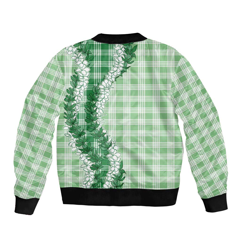 Green Hawaii Palaka Bomber Jacket Hawaiian Honohono Lei