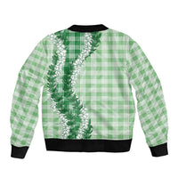 Green Hawaii Palaka Bomber Jacket Hawaiian Honohono Lei