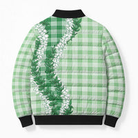 Green Hawaii Palaka Bomber Puffer Jacket Hawaiian Honohono Lei